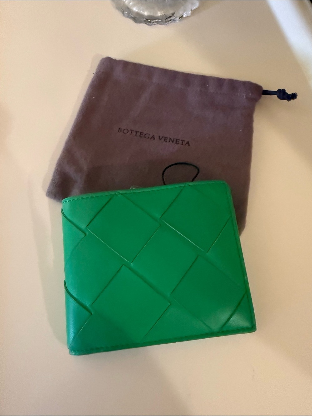 Bottega Veneta Green Intrecciato Cassette Leather Bifold Wallet